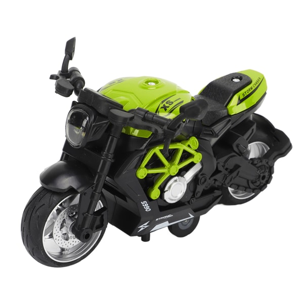 Legering Motorcykel Modell Hög Simulering Coolt Ljud Ljus Dra tillbaka Motorcykelleksak för barn Grön