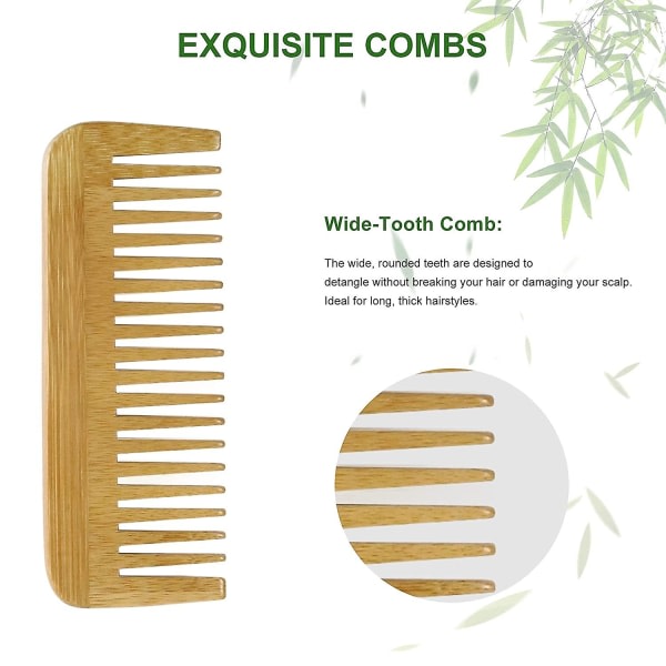 Bambu bred tandkam lösgörande antistatisk borste Naturligt lockigt vågigt torrt hår för kvinnor och män Handpolerat av (1:a)