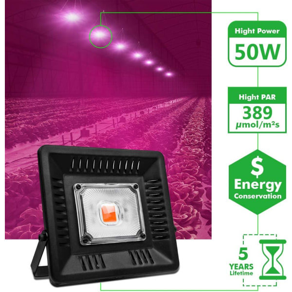 50W puutarhanviljely-LED-kasvilamppu, IP67 vedenpitävä kasvilamppu