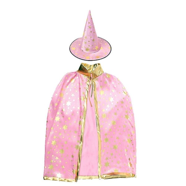 Trollkarl med hatt, byteskåpa för Halloween-dräkt för barn, kompatibel med barn, Halloween-rekvisita, rosa