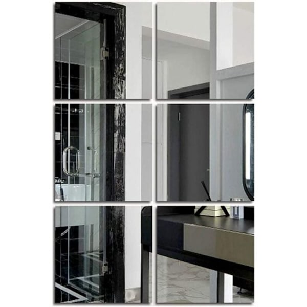Veggspeilfliser i full lengde (Glass, 8''x8'', 6 stk.) for dører, soverom, hjemmegym