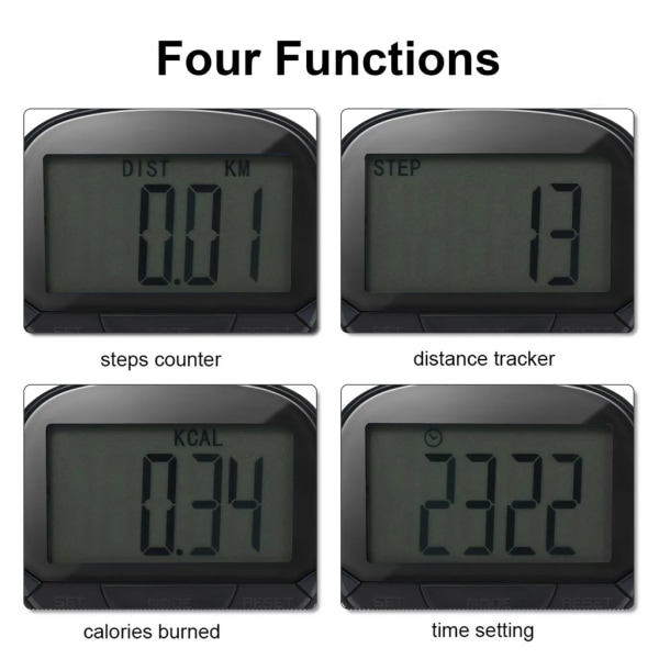 Multifunktionel skridttæller 3D skridttæller Klemme Fitness Tracker Sporer trin/gåafstand/kalorier Bærbar fitness med urfunktion