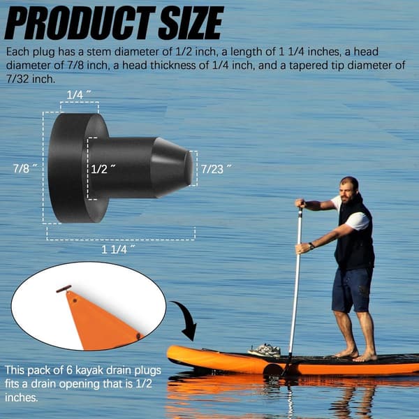 8-pak Kayak-drænpropper Push-fit 1/2 tomme neopren-scupper-propper til Sun Dolphin Aruba 8 SS, Aruba 10, Bali 8, Excursion 10, sort