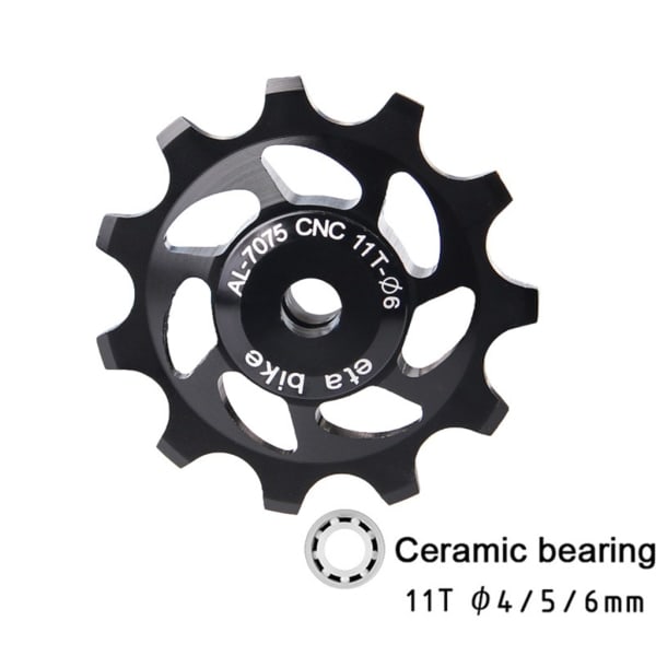 11T aluminiumlegering 7075 forseglet lager for Jockey Wheel Bakre remskivehjul for Shimano Sram Bakre derailleur Etc Svart