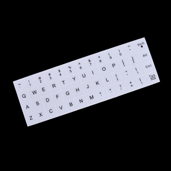 Engelska tangentbordsersättningsdekaler vitt på svart Any PC Com White Light White Light