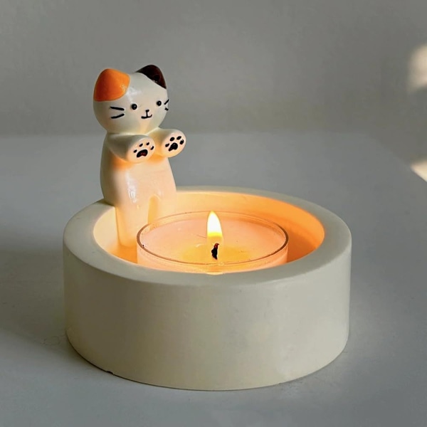 Varm Katt Ljusstake - Tassdesign, Kattunge Ljusstaksdekor, Gåva till Kattälskare färg