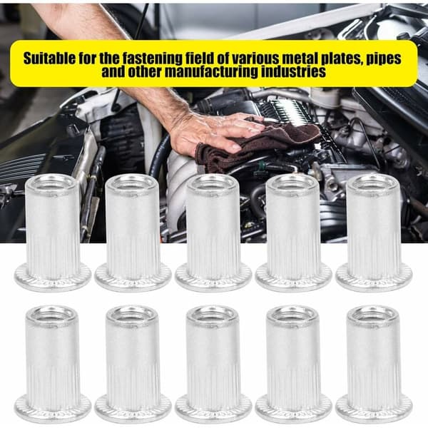 100 stk. M5 Rivmutter, Aluminium Rivmutter, Rivmutter med flatt hode og gjenger, M5 Rivmuttere Innsettingsmutter for biler, møbler, heiser, dekorasjon