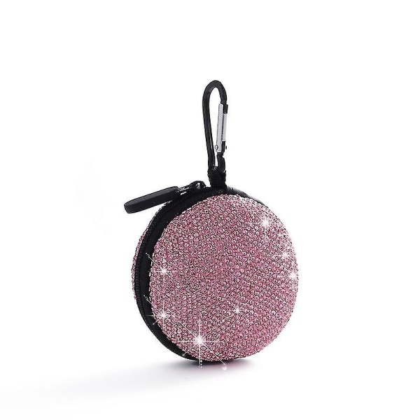Ørepropper Liten reiseveske Glitrende Rhinestone Bærbar oppbevaringsveske for hodetelefoner med karabinkrok rosa