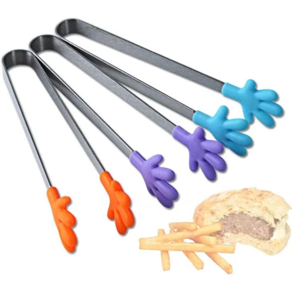 6 stk. multifunktionelle mini madklemmer i rustfrit stål Køkkenpincet med skridsikker håndform silikonepincet til madsukker Issalat