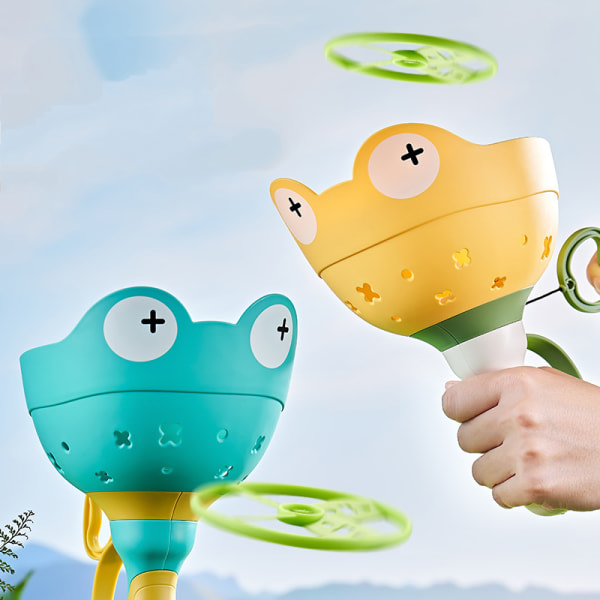 2st manuellt fångstspel med 12 skivor, Flying Disc Launcher-leksak, utomhusleksaker för barn i åldrarna 8-12, jaktleksak för toddler green+yellow 2PCS