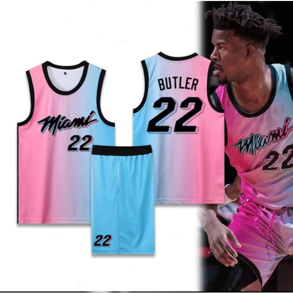 Basketbollströjor Sportkläder Jimmy Butler Miami Heat Nr 22 Basketbollströjor Vuxna Barn Fotbollströjor Gradientsfärger Barn 24（130-140cm）