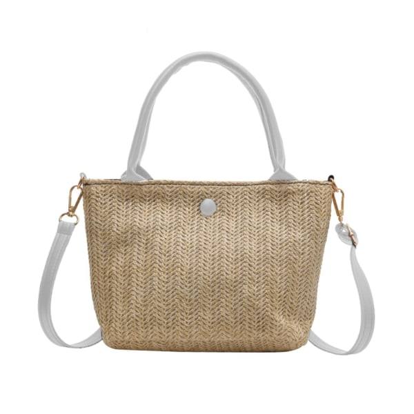 Kvinde Halmaxelväske Stor Kapacitet Crossbody-taske Håndvævet Håndtaske Trendig Messenger-taske Mode Sommer Strand-Taske Hvid