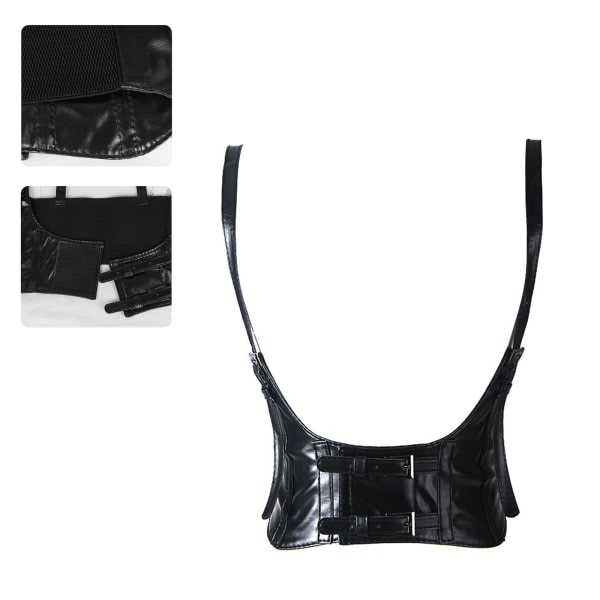 Underbyst Korsett Topp med Rem Push Up Bustier Midja Cincher Punk Lädersele Bälte Shapewear Punkväst