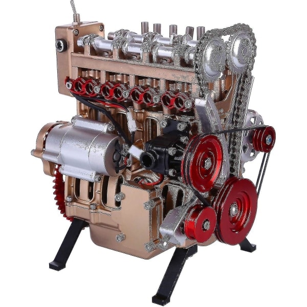4-cylindrig bilmotorsats, minimotormodell Undervisning av mekanisk montering Motorleksak för barn och vuxna, lyxguld + röd, (g02308llc17en)