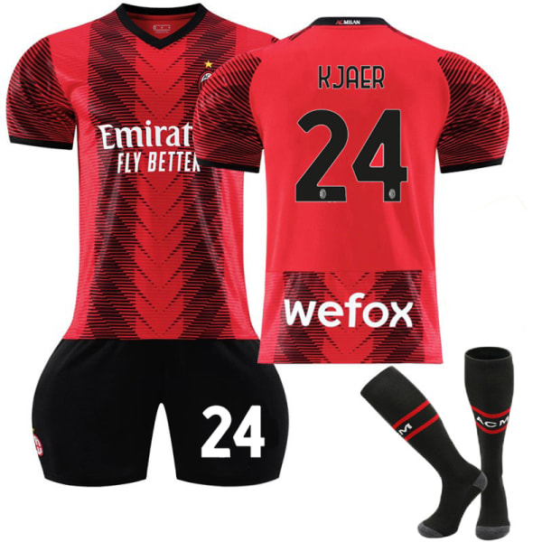 23-24 AC Milan Hjemmefodboldtrøje Børn Voksen Jersey Nummer 24 Simon Kjær Add sock #26