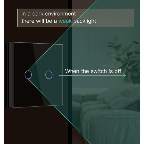 Touch Switch, Sort 2-Gangs 2-Vejs Lyskontakt med LED-displaylys, Touch Switch med Touch Sensor Krystalglaspanel - Ingen Neutral Ledning