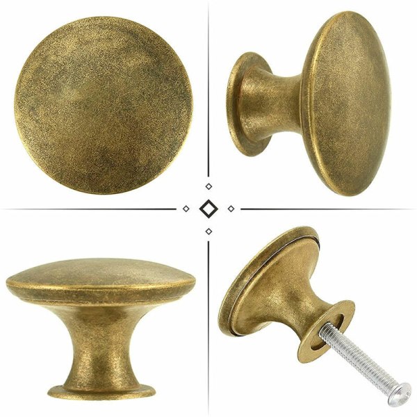 20x vintage dörrknoppar 30 mm mässing, möbelhandtag dekorativ rund knapp med skruvar för byråskåp Möbelskåpsdörr