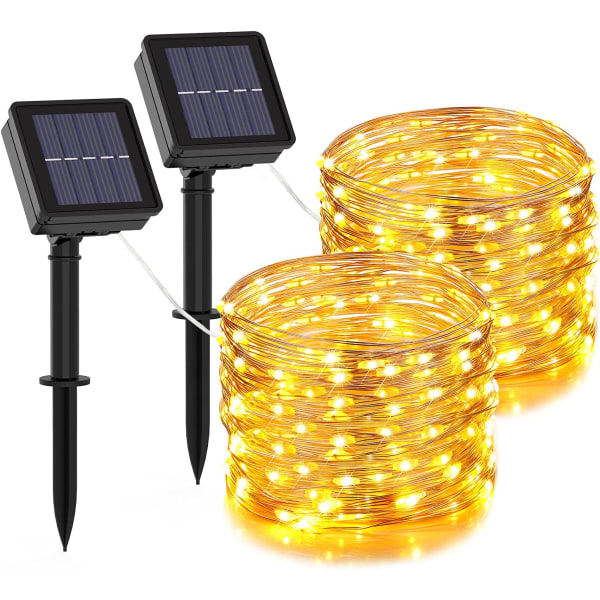 2-pack 12m/40Ft 100LEDs Solcellslampor Utomhus Trädgård med Fjärrkontroll