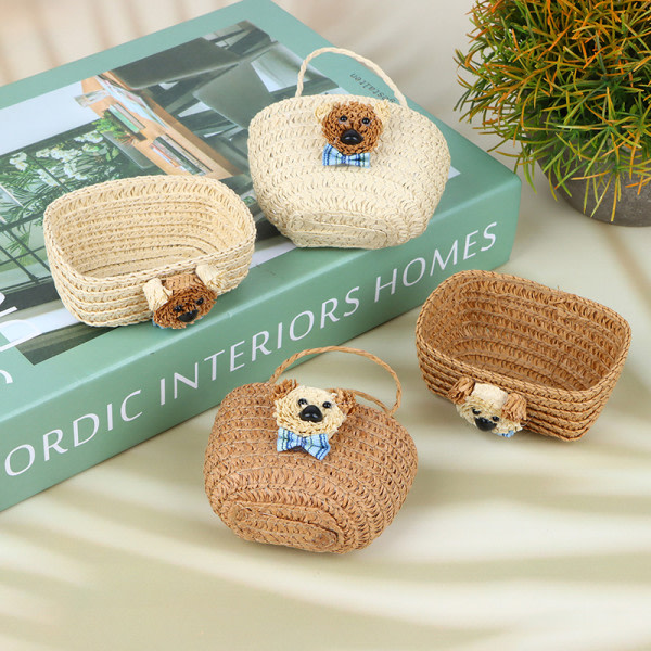 1/12 Dockhus Mini Weave Förvaringskorg Vävda Picknickkorgar D A2