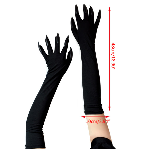 Långa nagelhandskar Halloween armbågslängd Kloärm Cosplay Ghost Mittens Gothic Ghost Handskar Skrämmande festrekvisita