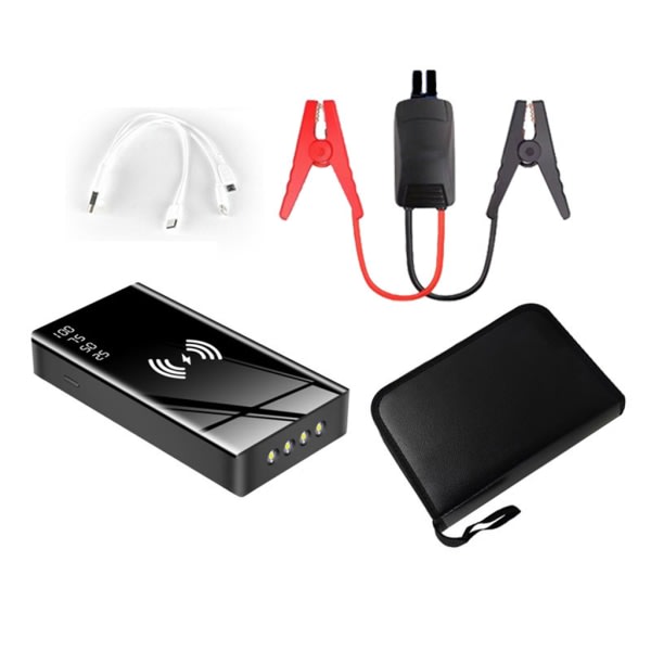 Super Sikker Bil Jump Starter USB Hurtig Opladning 12V Bærbar Lithium Batteri Power Pack Høj Kapacitet Sort