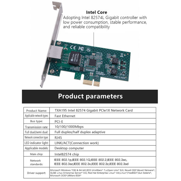 1Set 1000Mbps Gigabit Ethernet 82574L PCI-E X1 nätverkskort RJ-