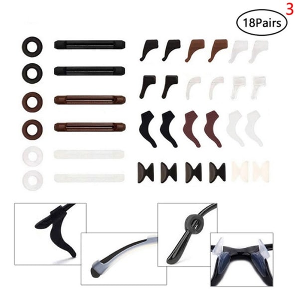 Silikon Anti-halk glasögon öronkrokar hållare näskuddar för E 3(18Pairs) 3(18Pairs)