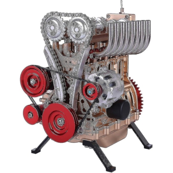 4-cylindrig bilmotorsats, minimotormodell Undervisning av mekanisk montering Motorleksak för barn och vuxna, lyxguld + röd, (g02308llc17en)