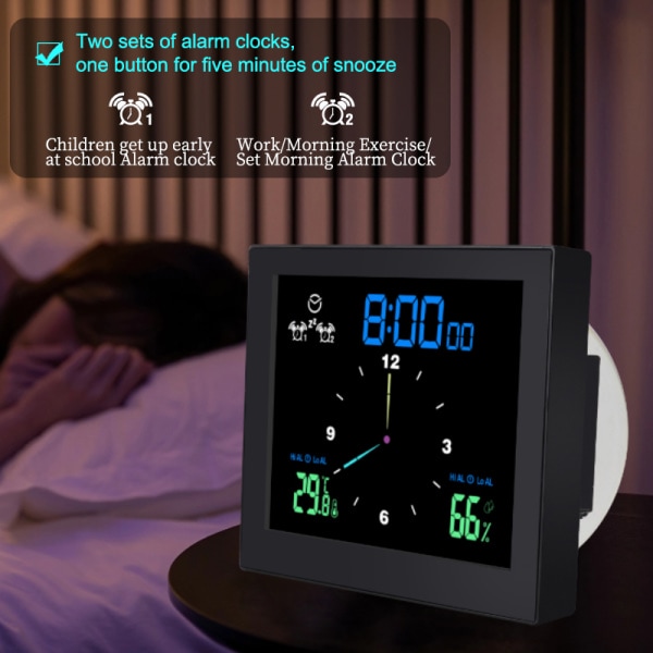 5-tommers veggdusjklokke Digital Timer Alarm Temperatur Luftfuktighet Svart One Size Black One Size