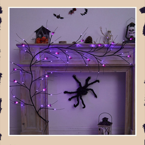 Lila spindel Halloween LED-lamput Vedenkestävät koristeet Smet