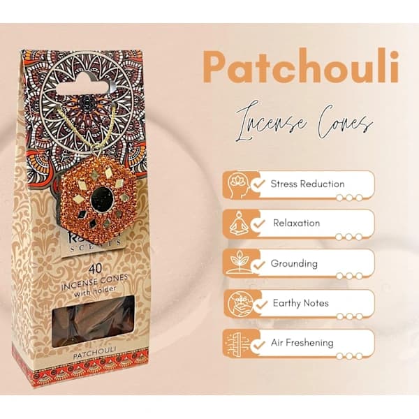 Røgelseskegler med holder – 40-pak Tree Patchouli Tree Patchouli