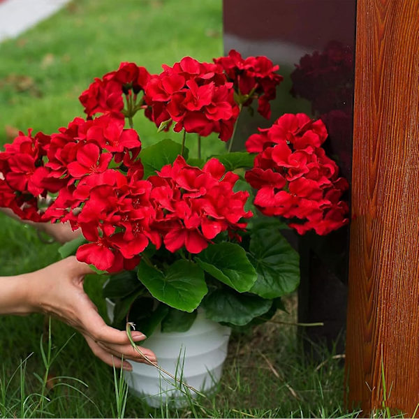 14,2 tum konstgjorda pelargoner, falska röda sidenblommor buske för trädgårdsdekoration (1 st) 1