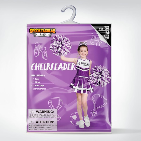 Cheerleaderdräkt för flickor, söt cheerleader-outfit, blå och vit cheerleaderuniform för Halloween-utklädnad och rollspel Lila Medium (8-10 yrs)