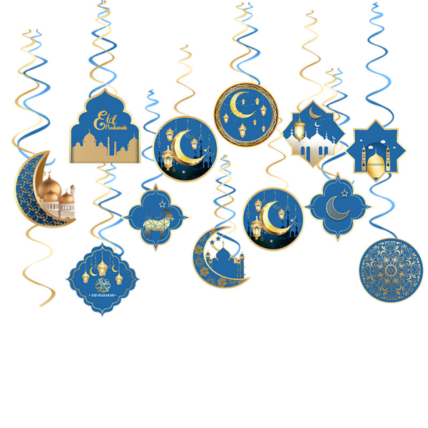 12 kpl Eid Mubarak riippuva pyörre Ramadan Mubarak koristeet Onnellinen Eid kiitos