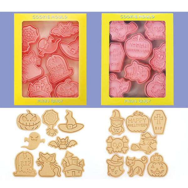 16 stk Halloween kageform Pumpor Skull Pressable Kex Stämpler Form Cookie Prägling Kaka Dekoration Tool