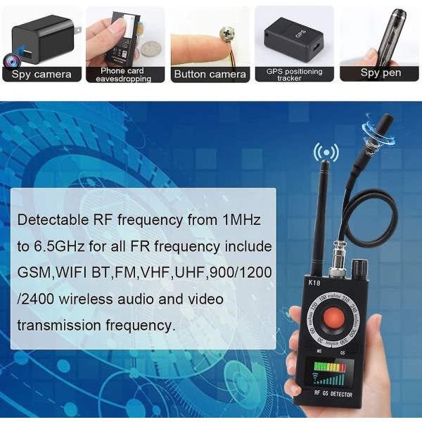 Antispiondetektor Kameradetektor Rf-signaldetektor Gps Bugdetektor Dold kameradetektor Radar Radioskanner Frekvensdetektor för Gsm-spårning D
