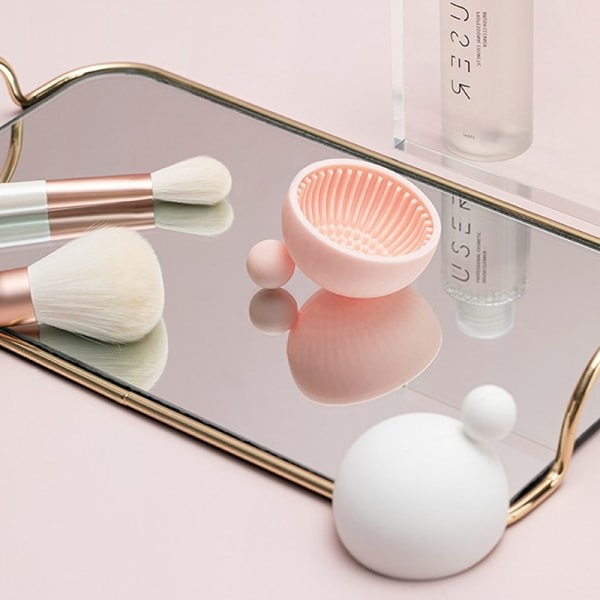 Silikonsminkborste Rengöringsskål Foundation Makeup Borste Skruv Rosa