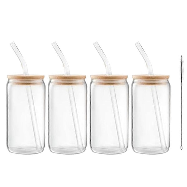 Glas Krus 473ml, Glas Krus med Låg og Sugerør 4 stk. Kaffekrus, Drikkeglas