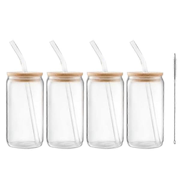 Glasmuggar 47 cl, Glasmuggar med Lock och Sugrör 4 st Kaffemuggar, Dricksglas