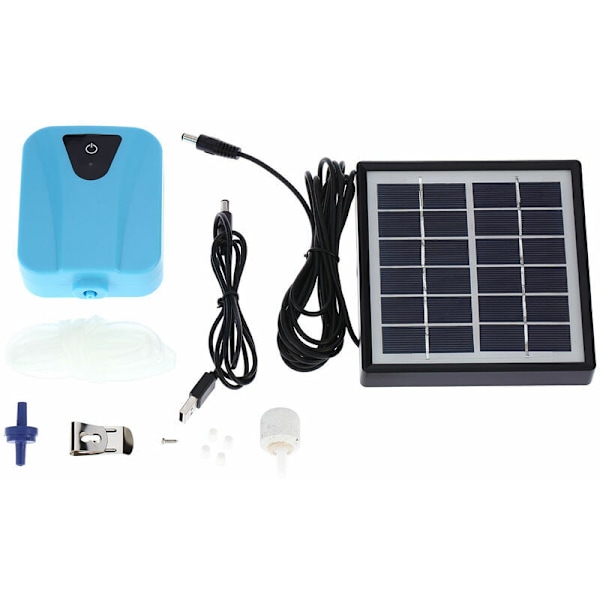Solcelledrevet akvarium luftpumpe med solcelle-/DC-lading, 2L/min, Inkluderer 1 luftstein, Sølv