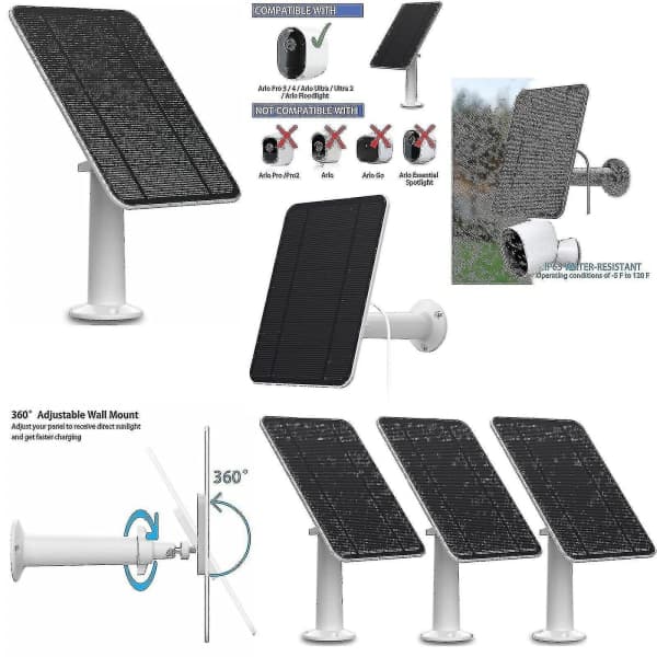 Solcellelading for Arlo Ultra/ultra 2/ pro 3/ pro 4/ pro 3 Flo