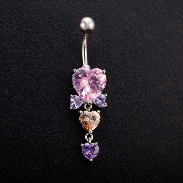 Söt kristall hjärtformad zirkonbåge Belly Button Ring Mode Rosa