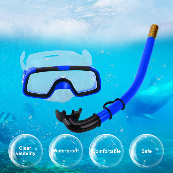 Barn Barn Simning Dykning Silikonfenor Snorkel Dykning Glasögon Mask Snorkel Blå