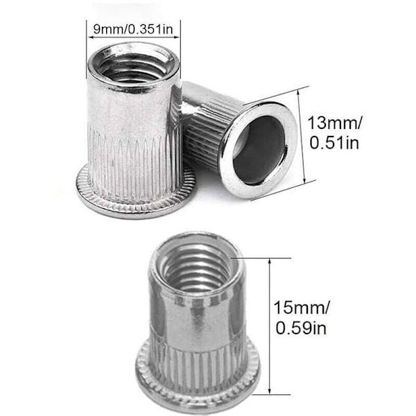 100st M6 Platt Huvud Nitmutter, Rostfria Nitmuttrar, Platt Huvud Gänginsats, M6 Nitmutter, M6 Nitmutter