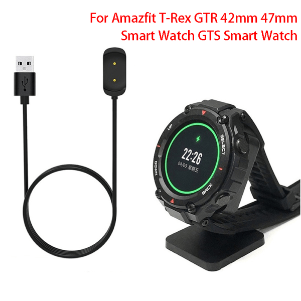 Smartklokke USB-ladekabel for Amazfit T-Rex GTR 42mm 47mm Svart one size Black one size