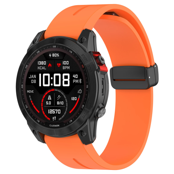 Lämplig för Garmin Fenix7x klockarmband Fenix7 6 5 snabb frigöring magnetiskt fällbart spänne rem 20mm Red-Silver Buckle