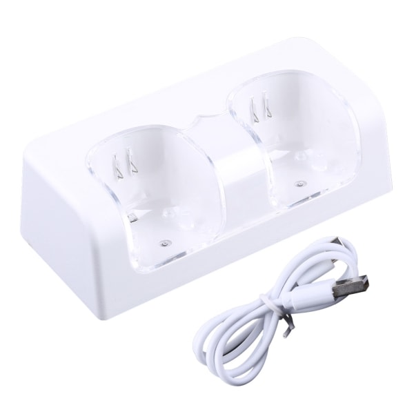Fjernkontroll Dual Ladestasjon + 2 batterier for Wii Gamepad, Lader med LED-lampe Svart