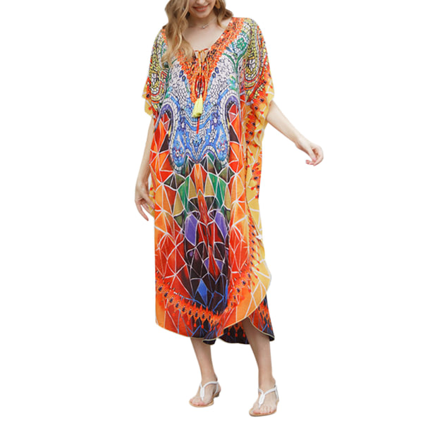 Damers Baddräktstäcke med Snyggt Tryck Bikini Cover Up Sommar Strand Badkläder, Bikini Beachwear, Djup V-ringad Lång Klänning för Vaca 6
