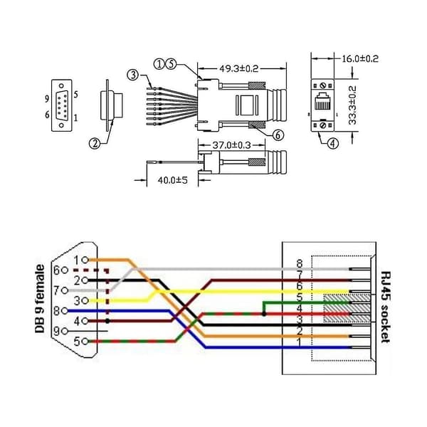 XJ-10 stk. Db9 til Rj45 modulær adapter, Db9 til Rj45 hun-jack Ethernet-adapter
