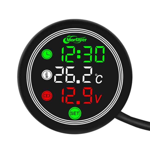 4-i-1 Timer, Tid, Termometer og Voltmeter for 12V Motorsykkel - Lufttemperatur